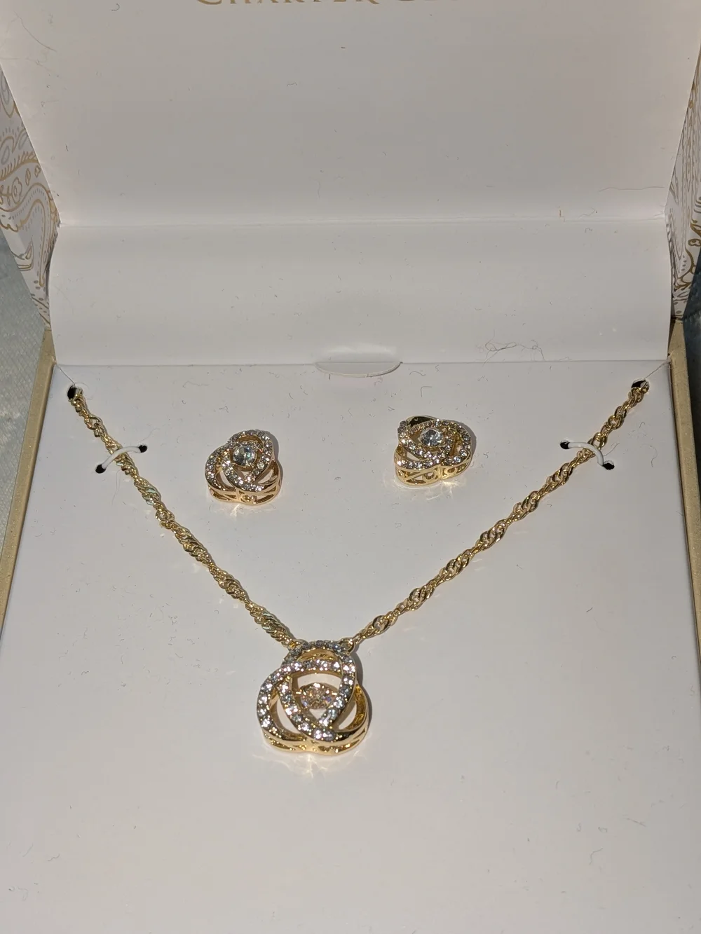 Charter Club Gold-Tone Crystal Knot Necklace and Stud Earrings